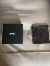 BOSS Men's Gold Tone Stainless Steel Curb Link Chain Bracelet Box & Pouch