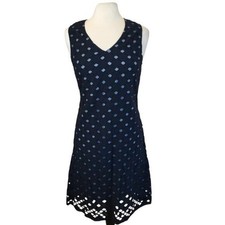 Serenade Unique Embroidered 100% Cotton Layer Gray & Black Sleeveless Dress - M