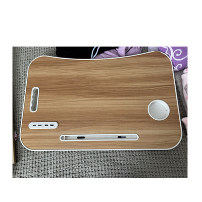 Foldable Woodgrain Lap Desk w/ Handle & Cup Holder, Brown/White