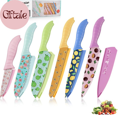 Kitchen Knife Set, 12-Piece Colorful Knives Set with 6 Sheaths, Non-Stick Coated