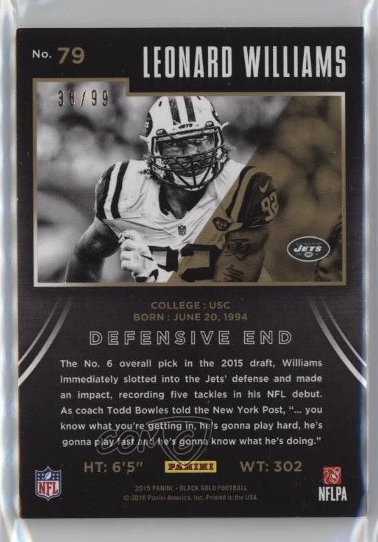 2015 Panini Black Gold White Gold /99 Leonard Williams #79 Rookie RC - Image 2 of 2