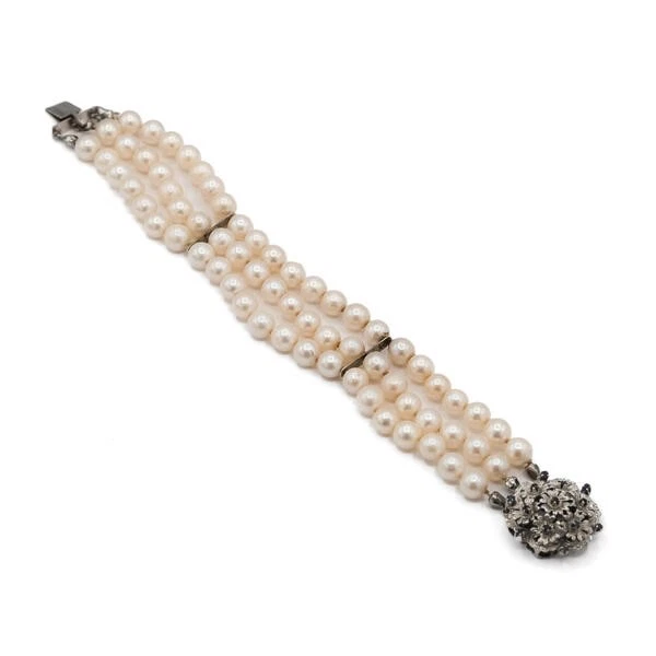 3 reihiges Armband mit Perlen und Saphire Safir in 750 18Kt Weiß Gold 18 cm - Bild 2 von 4