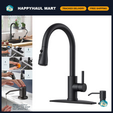 Stylish Black Kitchen Faucet with Soap Dispenser Pull Down Sprayer - Modern De
