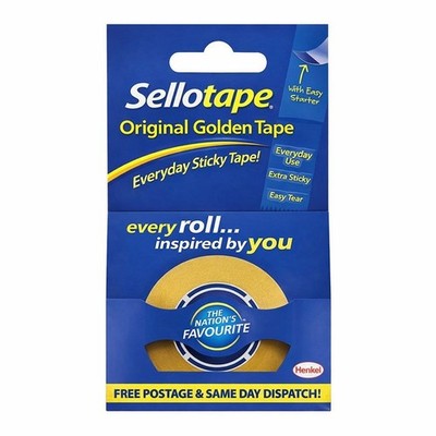 Sellotape Original Golden Tape Rolle Clear Extra Sticky Easy Tear Tape
