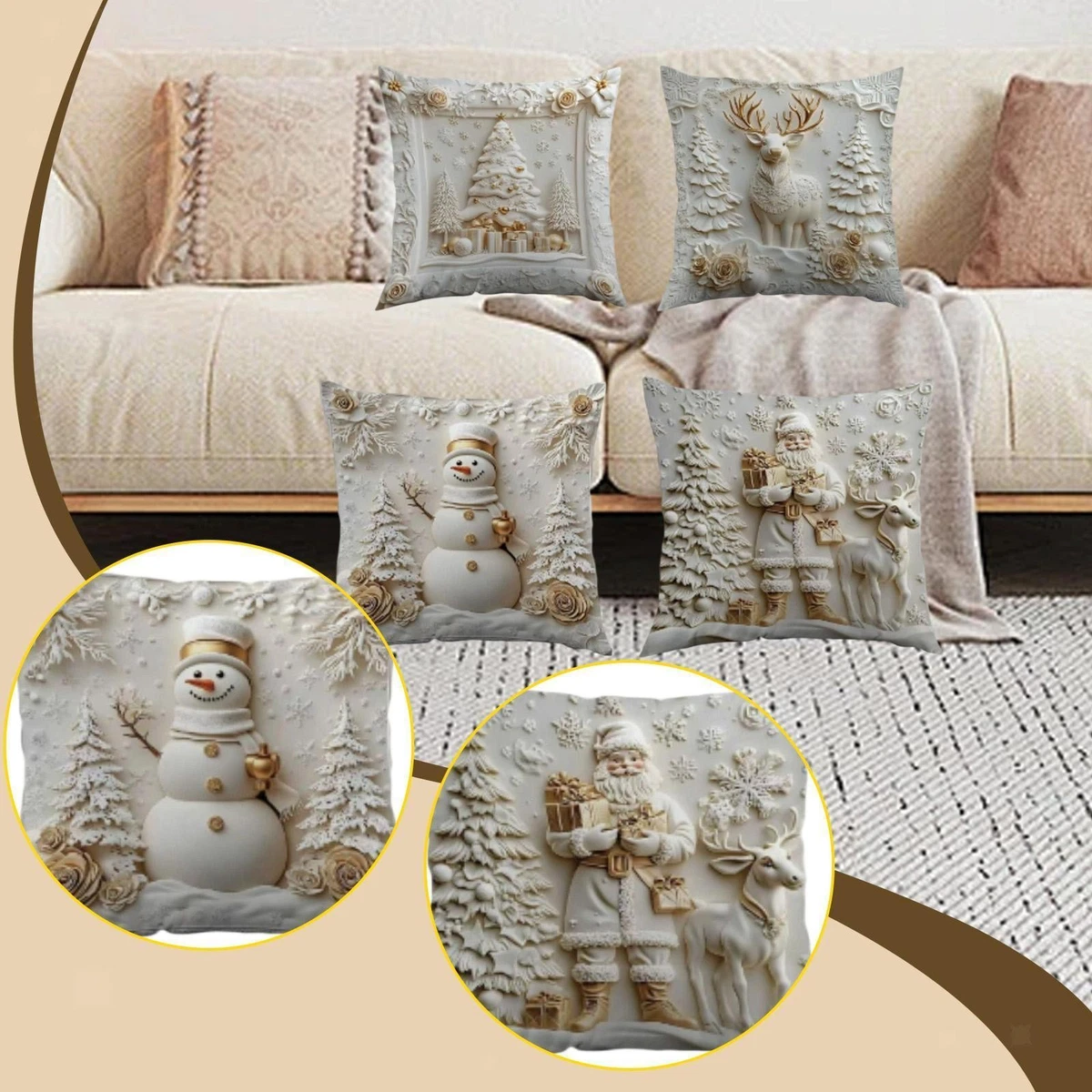 FaceYee Federa Per Cuscino Natale 45x45 Cm - Tessuto Lino 100% Cotone Con Cerniera - Decorazione Invernale Per Divano E Letto
