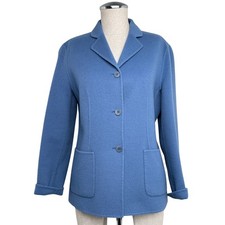 Talbots Petites 100 Wool Blazer Jacket Blue Tailored Preppy Minimal Sz 4