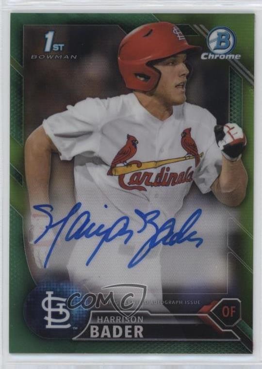 2016 Bowman Chrome Prospects Green Refractor 47/99 Harrison Bader Auto 12x6