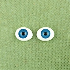 Vintage glass eyes, blue, lens shaped, eye size 0.79" / 20 mm, doll eyes, Wanke