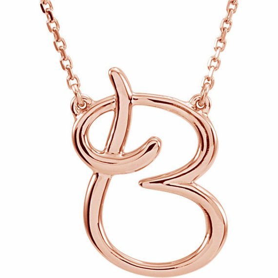 14K Rose Gold Alphabet Cursive Script Initial Letter Necklace 16 inches Long | eBay