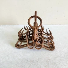 Vintage Primitive Handmade Water Well Bucket Wrought Iron Multi Hook Hanger I605