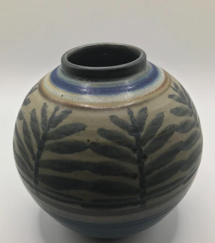Vintage Jim Fineman Signed Studio Art Pottery Hand Painted Vase Mateo, NC
