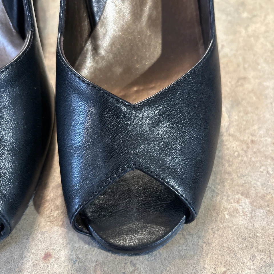 Taryn Rose Suede Peep Toe Textured Brown Wedge Heeled Pumps Slip On 38 EU; 7 US - Image 4 of 4