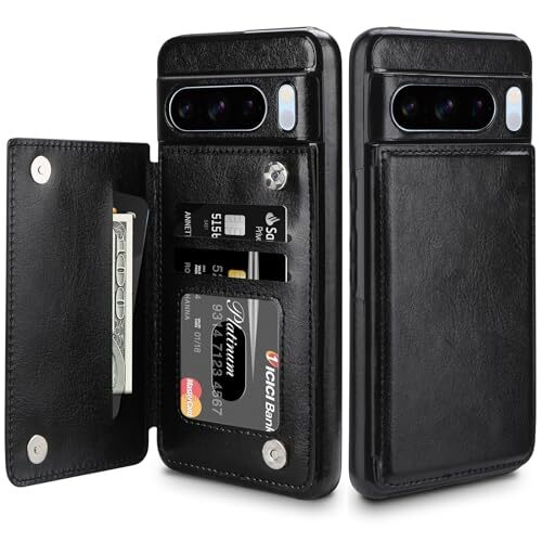 for Case Wallet with Card Holder Women Men PU Leather Google Pixel 8 Pro Black - Picture 3 of 8
