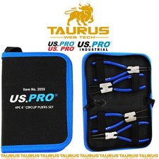 4Pc US PRO CIRCLIP PLIERS SET IN ZIP POUCH 6 IN INTERNAL EXTERNAL BENT STRAIGHT