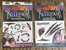 Halloween Costume Tattoos NiteFall Lot of 2 4 Sheets Scars Stitches Pierce 