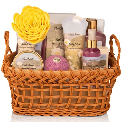 Luxury Spa Basket For Women (Aqua Elegante) - Bath Set With Lavender & Chamomile