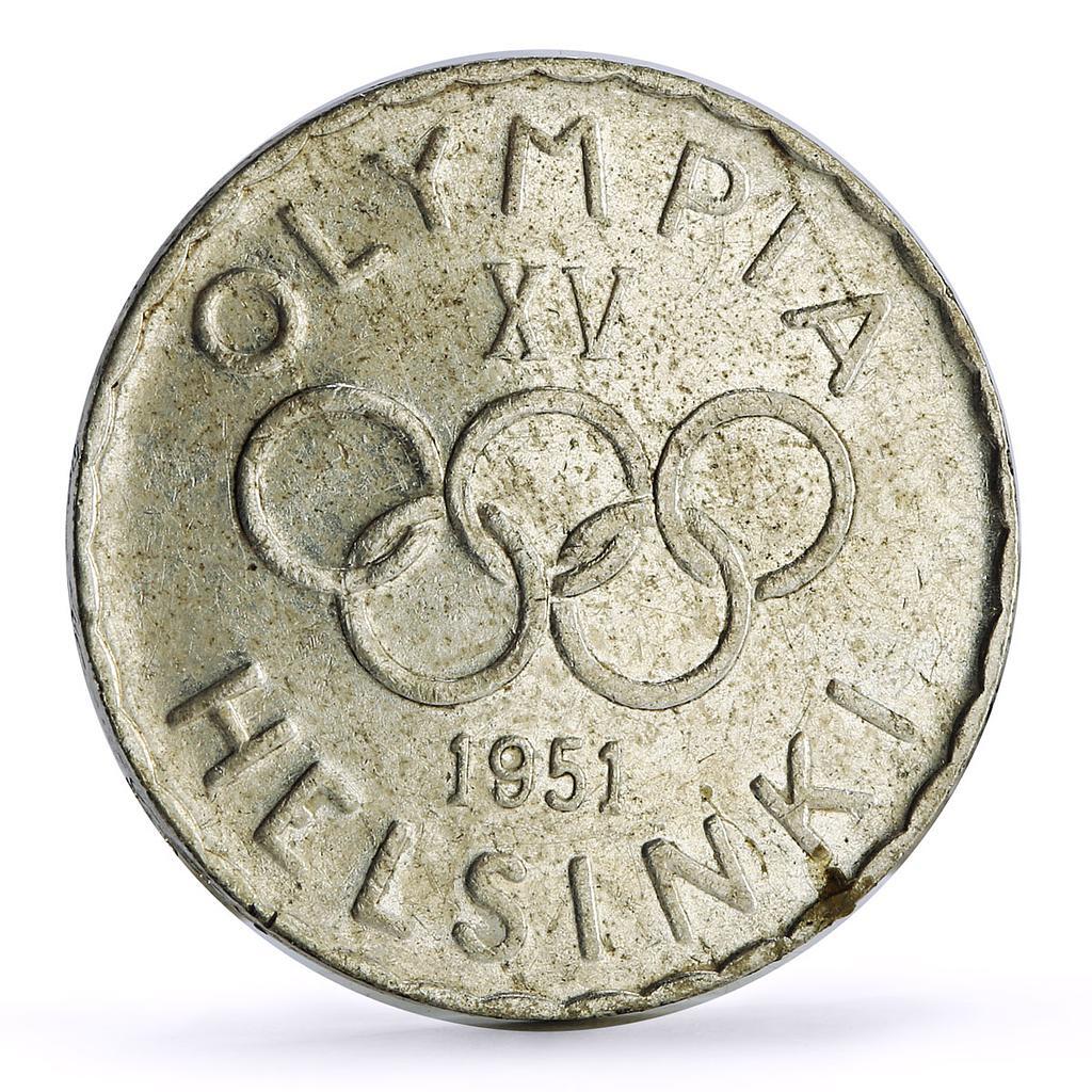 【希少・特年】1951 フィンランド　ヘルシンキ・オリンピック記念銀貨 Finland 500 markaa Helsinki Summer Olympic Games Olympics KM-35