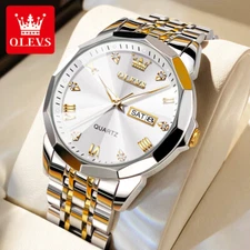 OLEVS Brand Quartz Watch Calendar Stainless Steel Waterproof Men's Wristwatch
