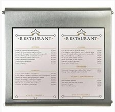 Leggio Bacheca Porta menu con luci 2 Fogli A4 Acciaio Inox Ristorante bar Pub