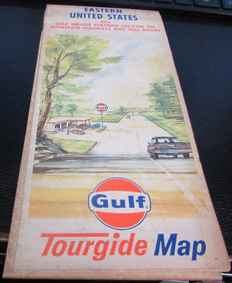 1969 GULF - TOURGIDE MAP - EASTERN UNITED STATES W GULF STATIONS ON HIGHWAYS- VG