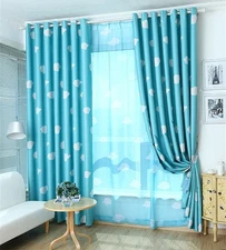 2 x Blockout Eyelet Curtains Kids Boys Girls Sky Blue Bedroom 240cm x 230cm Pair