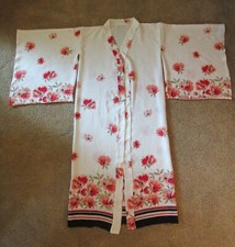Full Length Kimono Sz M-L Robe Costume Cosplay White/ Coral Floral