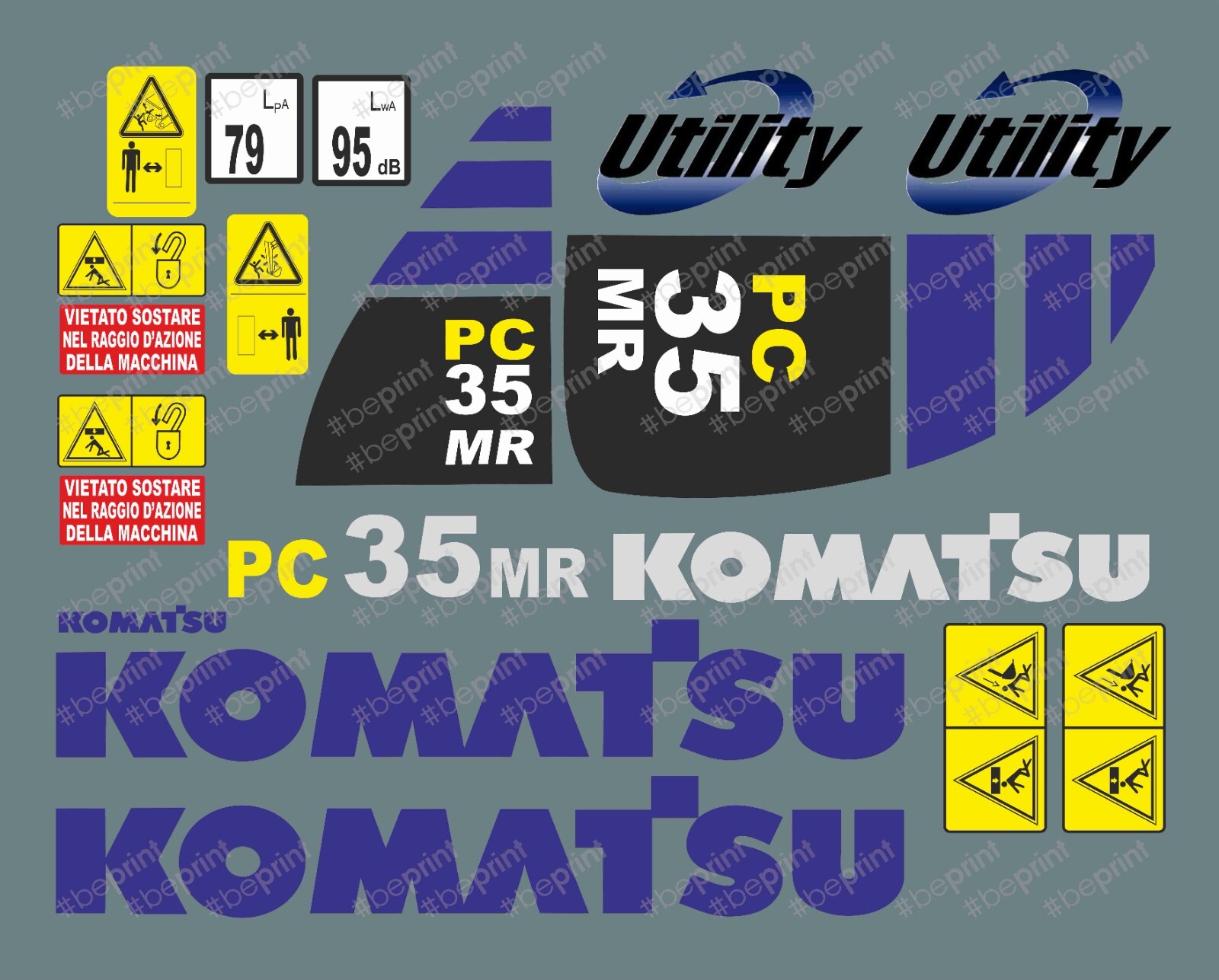 Komatsu PC35MR Decalcomania Kit Mini Escavatore Adesivo