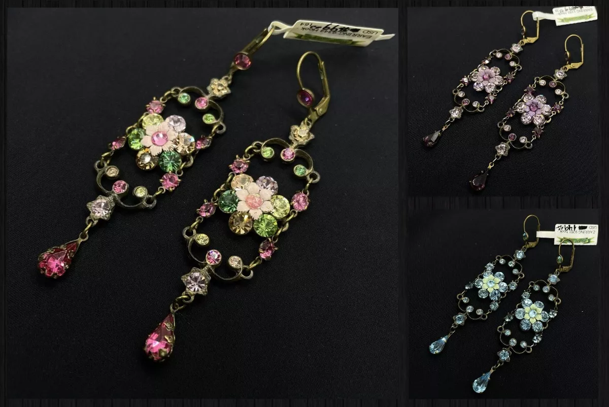 Earrings Big Lovely Michal Negrin Crystals flowers made in Israel