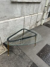 TAVOLINO 50s OTTONE CRISTALLO FORTE SPESSORE DESIGN GLASS BRASS COFFE TALBLE