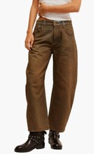 NWT Free People Good Luck Mid Rise Barrel Cropped Jeans Coated New Moon 26 X 26