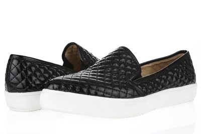 black leather quilted slip on sneakers