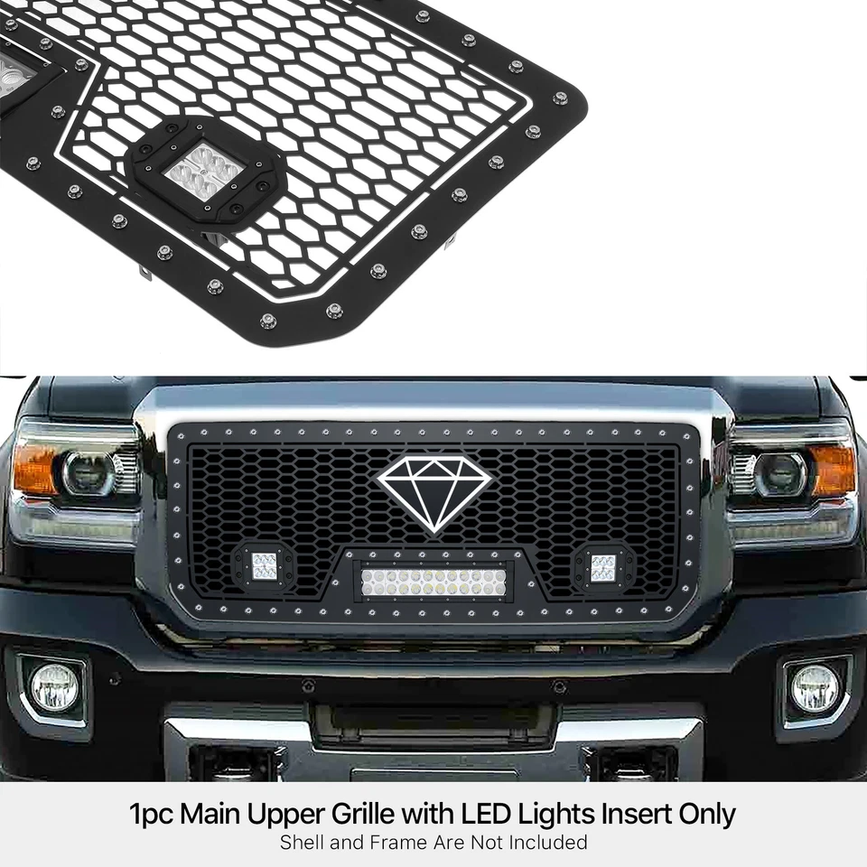 Fits 2015-2019 GMC Sierra 2500/3500 Upper Stainless Black Mesh W/ LED Grille - Image 3 of 3