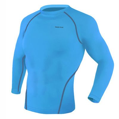 Take Five Mens Skin Tight Compression Base Layer Running Shirt Light Blue NT008