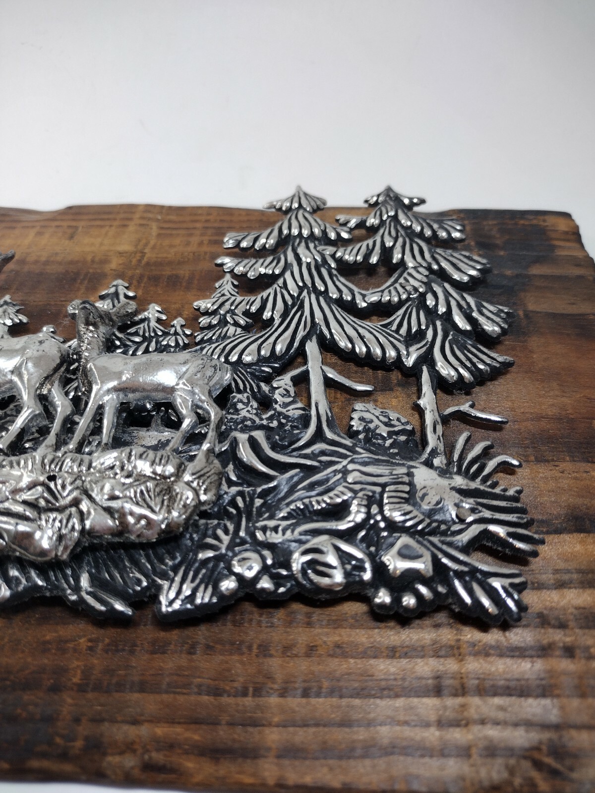 3D Relief Art Deer in Forest Scene Vintage Cabin Decor Hong Kong Wood Plaque