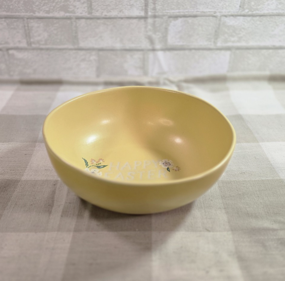 2024 threshold stoneware serve bowl happy easter yellow floral