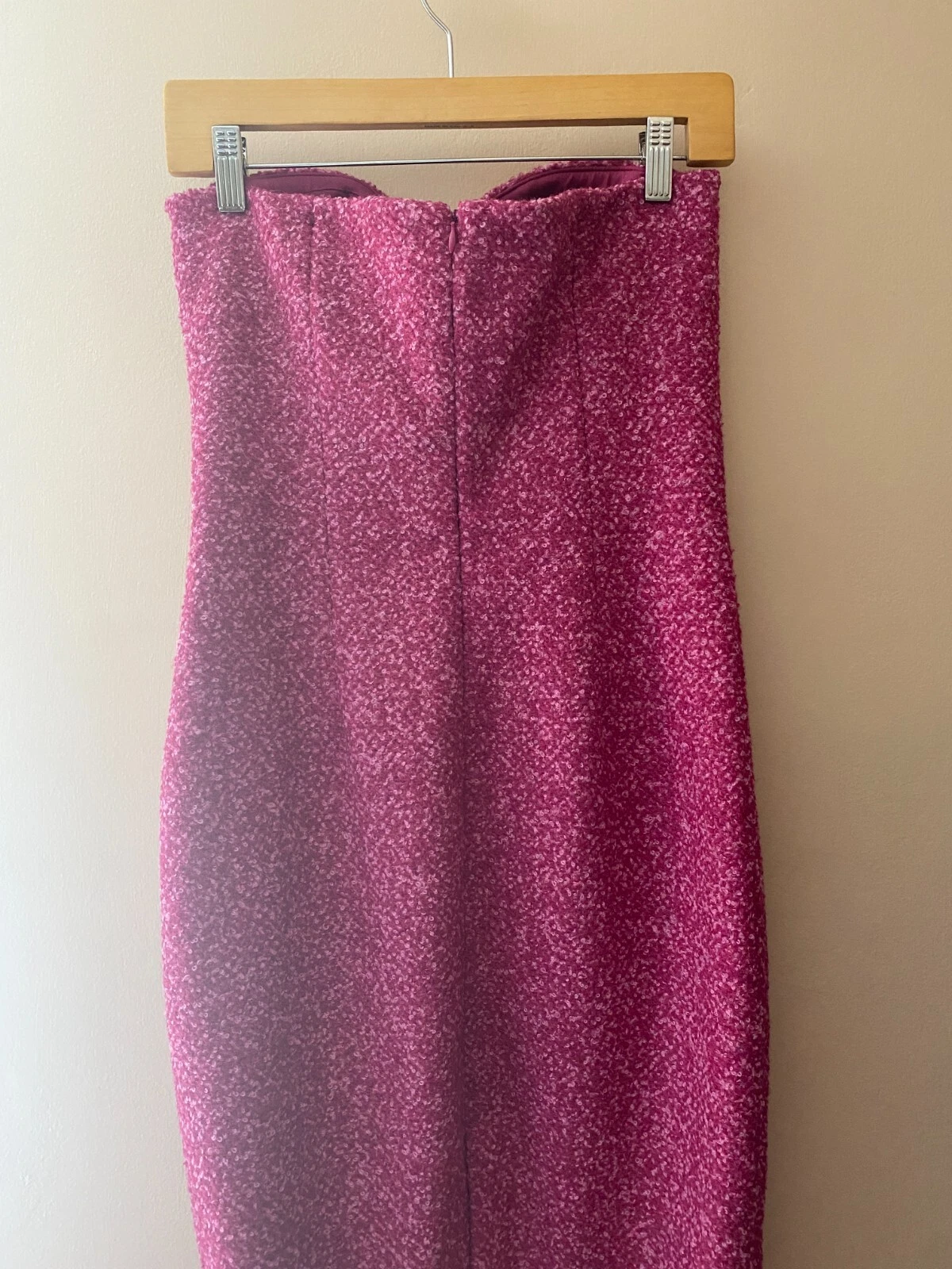 Abito donna Michael Kors nuovo con etichetta rosa tweed Barbie senza spalline midi 6