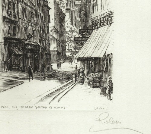 PARIS RUE FREDERIC SAUTON et NOTRE DAME Gravure Signée ROBIN - Picture 3 of 4