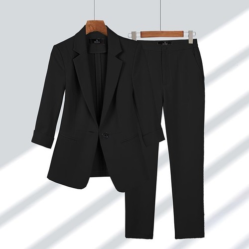 2023 Elegant Suit Jacket Set Women's Korean Chic Blazers Coat Pants 2 Piece Suit - Picture 1 of 30