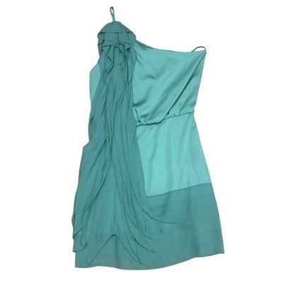 NWT BCBGMAXAZRIA Lydia One Shoulder Dress Women 4 Aqua Teal Ruffle Cocktail
