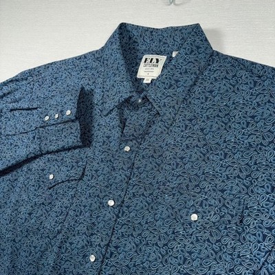 Ely Cattleman Long Sleeve Pearl Snap Shirt Mens XXL Blue Cotton Button Up