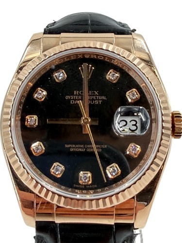 ROLEX Datejust 116185, 36mm 18K Everose Gold, Black Dial