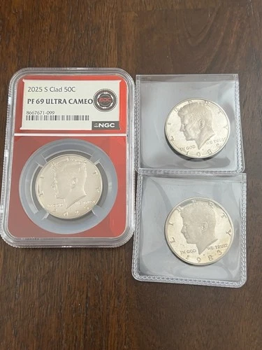 KENNEDY CLAD PROOF BUNDLE 2025 NGC PF69 ULTRA CAMEO AND A LOOSE 1982 & 1983