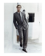 2012 Giorgio Armani Black Label Suit Size 52 / 42 Chalk Stripe Pleated Wide Leg