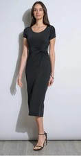 Elie Tahari Runway Melissa Midi Dress size large navy Rib Knit Knot Waist $195