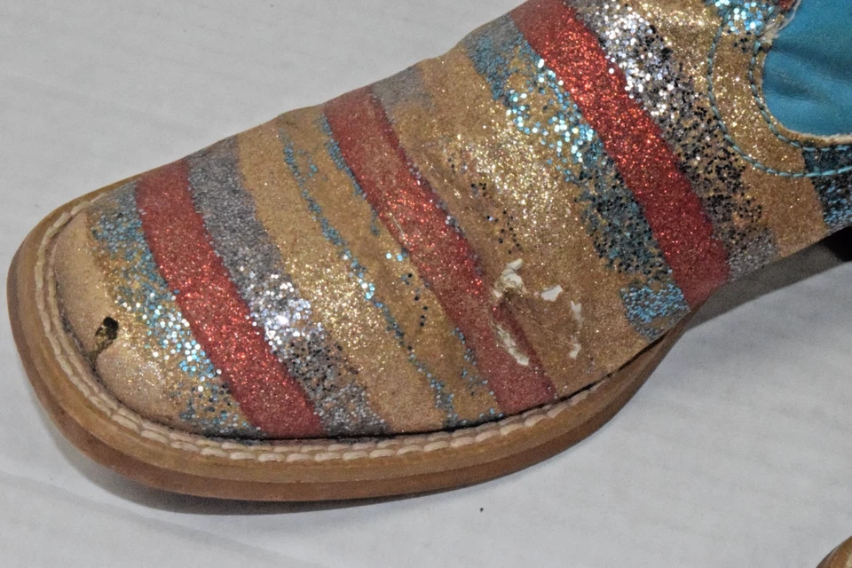 Botas de Vaquero Western Vintage Roper Talla 5.5 Rayas Brillantes Turquesa Usadas Foto 3 de 4