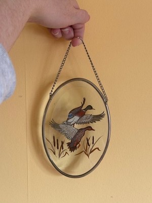 Vintage Lyford Kunst Glas Stockente Ente Sonnenfänger oval abgeschrägt Ornament