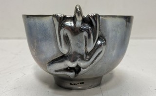 G. Boyer Art Deco Silver Tone Decorative Bowl Figural Stylized Figure Vintage