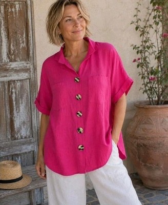 John Mark Blouse Size L Pink Button Pockets Rayon
