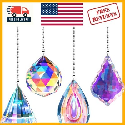Elegant 4-Pack 20 Inch Crystal Ceiling Fan Pull Chains - Stunning Rainbow Effect