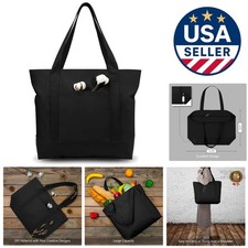 1-Pack Canvas Tote Bag with an External Pocket, Reusable Grocery Shopping Bag...